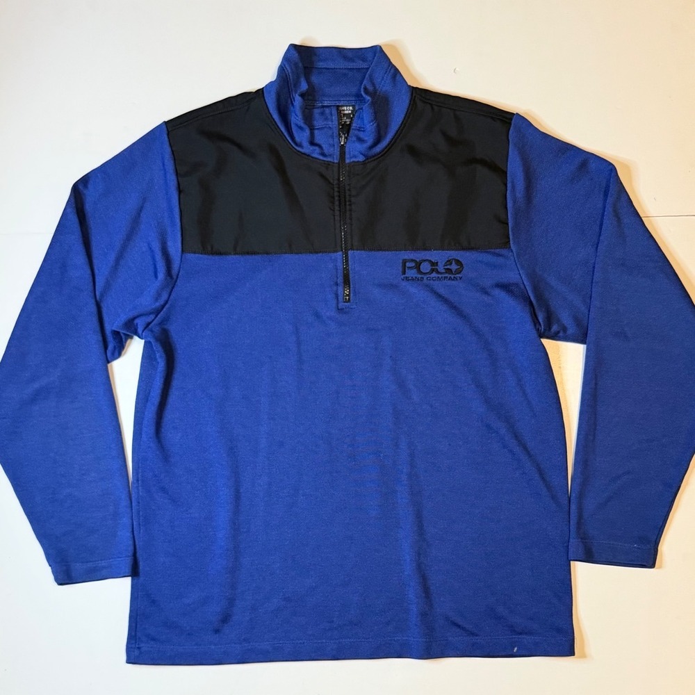 Vintage Polo Jeans Co Ralph Lauren Pullover Mens M Blue Cotton Blend 1/4 Zip